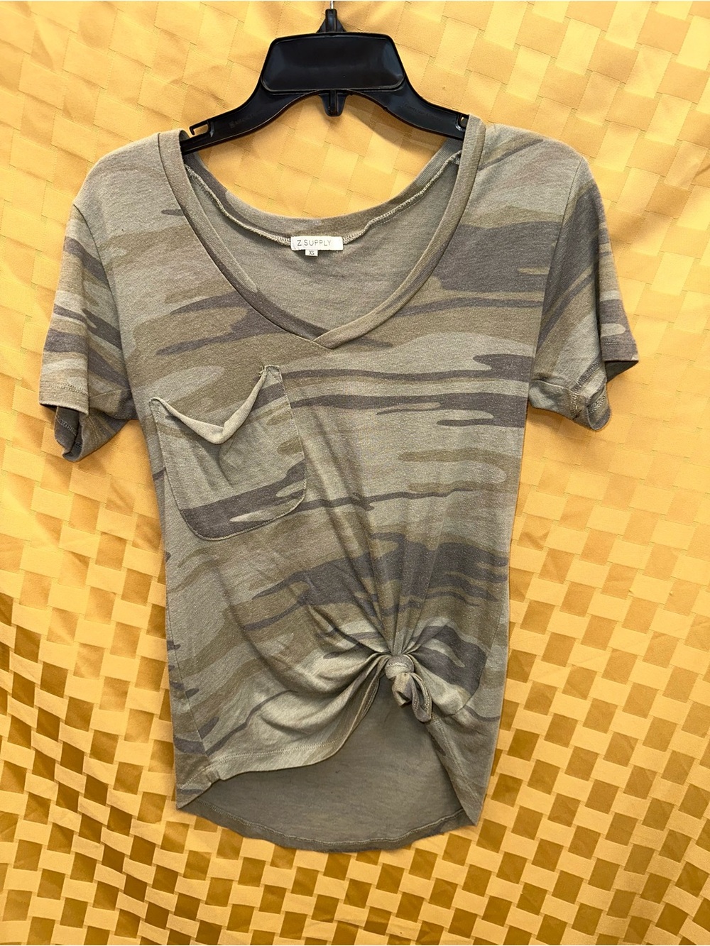 Z Supply Olive Camo V-Neck Knot Tee